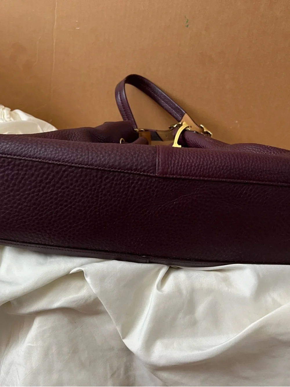 Luxurious Plum Leather Drawstring Shoulder Bag by Coach - Picture 3 of 5